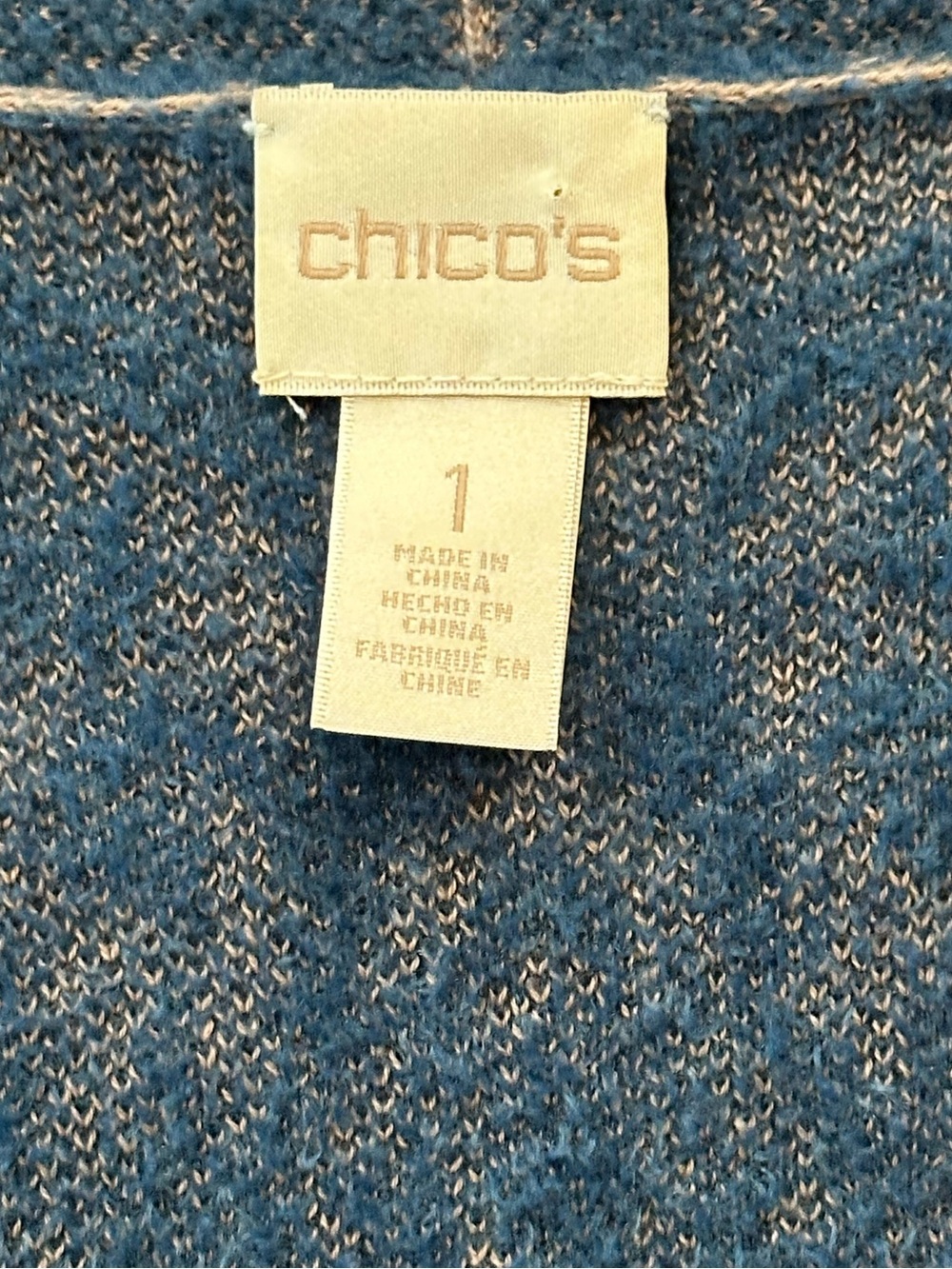 CHICO’S teal & tan cotton blend beaded long cardigan sweater size 1 (M/8) - Picture 6 of 8